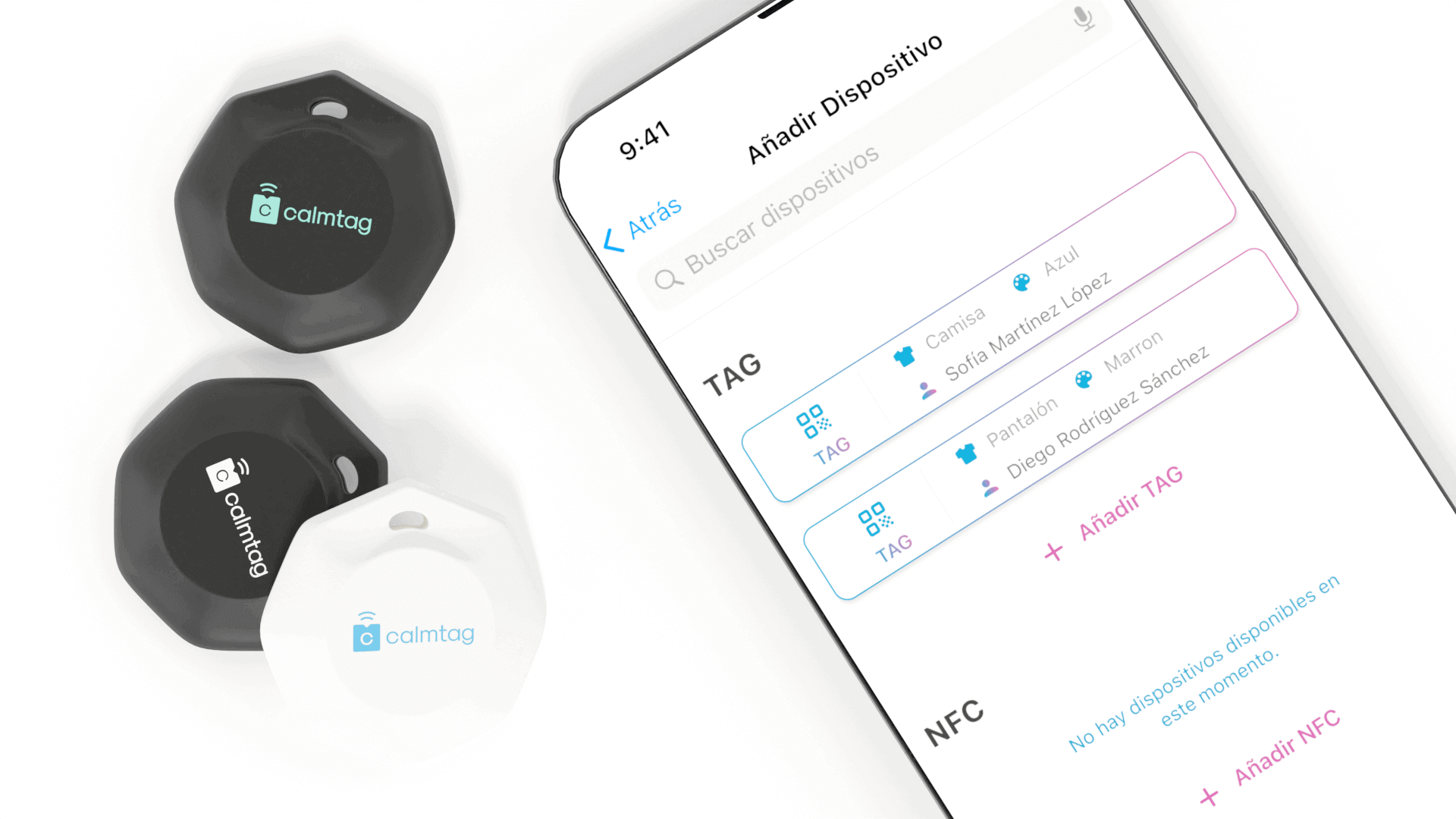 Tres versiones finales del dispositivo de geolocalización Calmtag en renderizado fotorrealista listas para industrialización