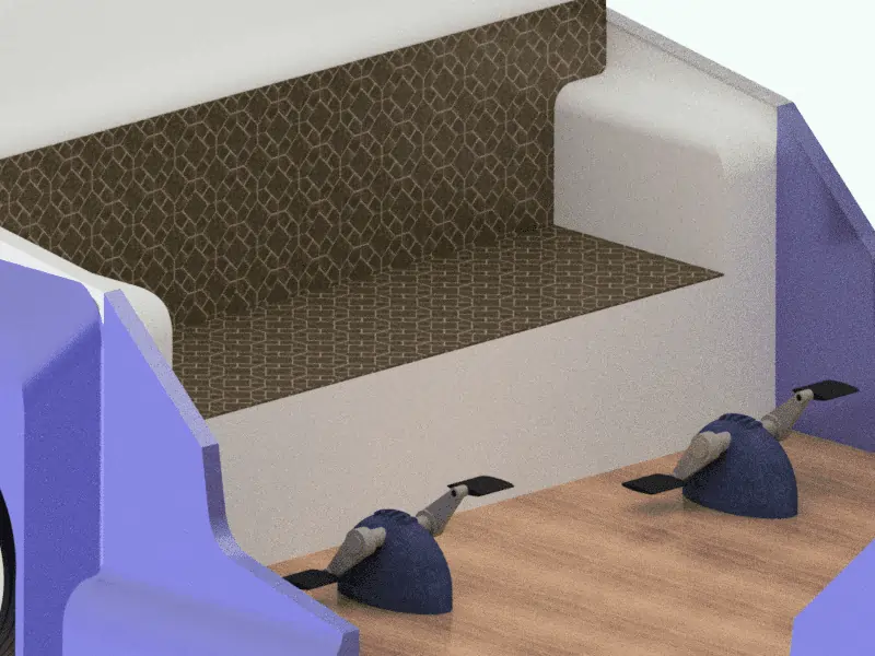 Concepto del vehículo ECO-Pedal con sistema de pedaleo integrado para pasajeros sentados y paneles solares en la estructura