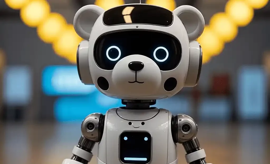 Chatbot Baru con forma de oso educativo, mostrando la interfaz de interacción y el diseño zoomórfico pensado para niños
