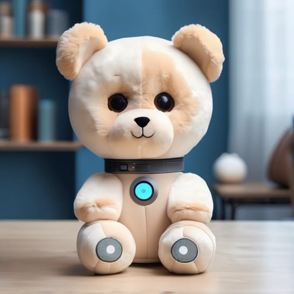 Robot peluche Baru interactuando con niños en el aula como asistente educativo con inteligencia artificial